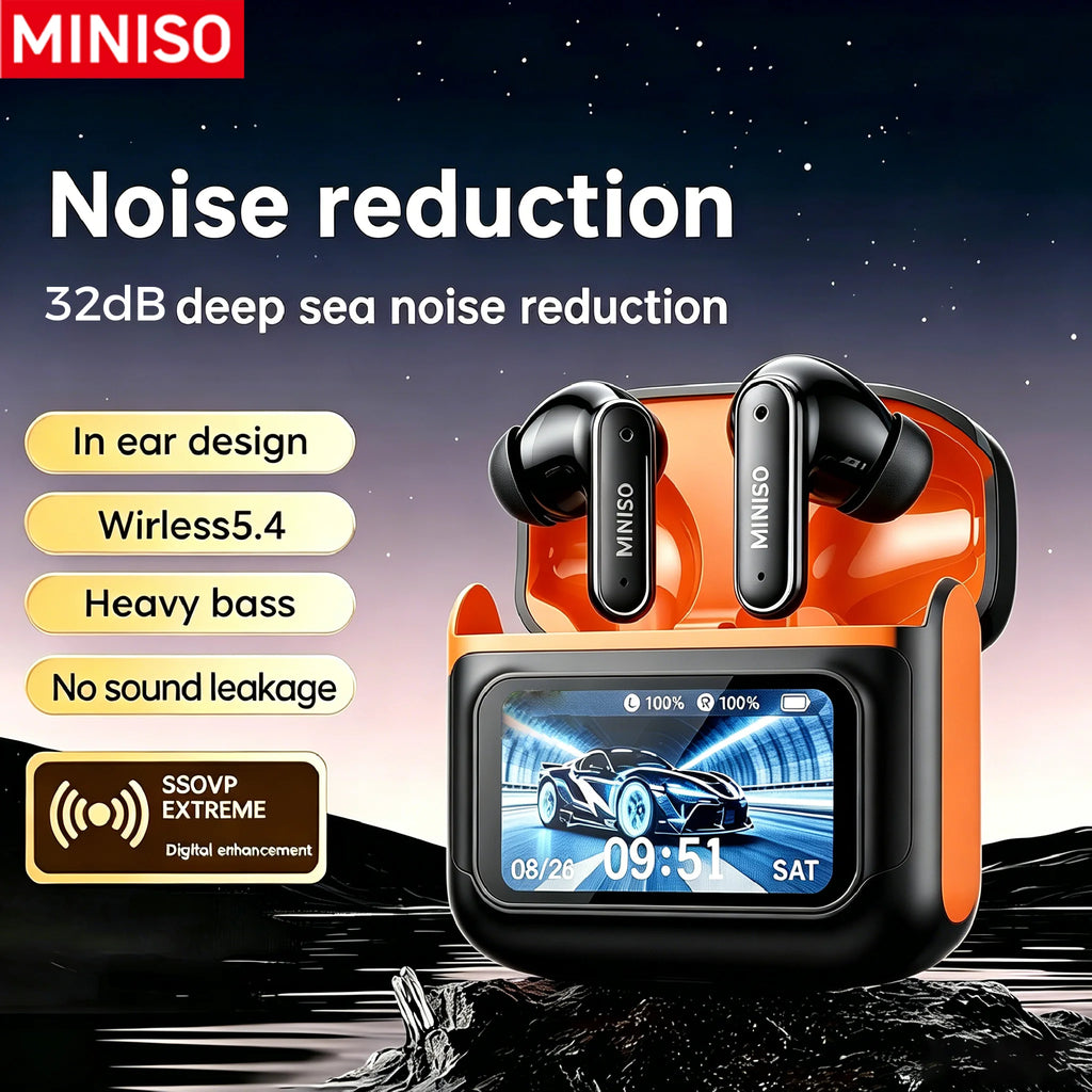 MINISO MS128 ANC Wireless Headphones Soft Earbuds with LED Touchscreen In-Ear Earbuds, HD Stereo Sound Active Noise Cancelling