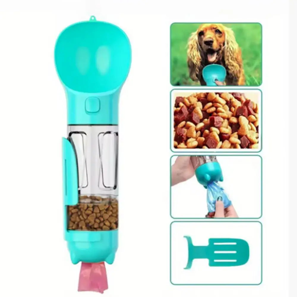 3-in-1 Portable Dog Water Bottle, Food Dispenser & Waste Bag Holder