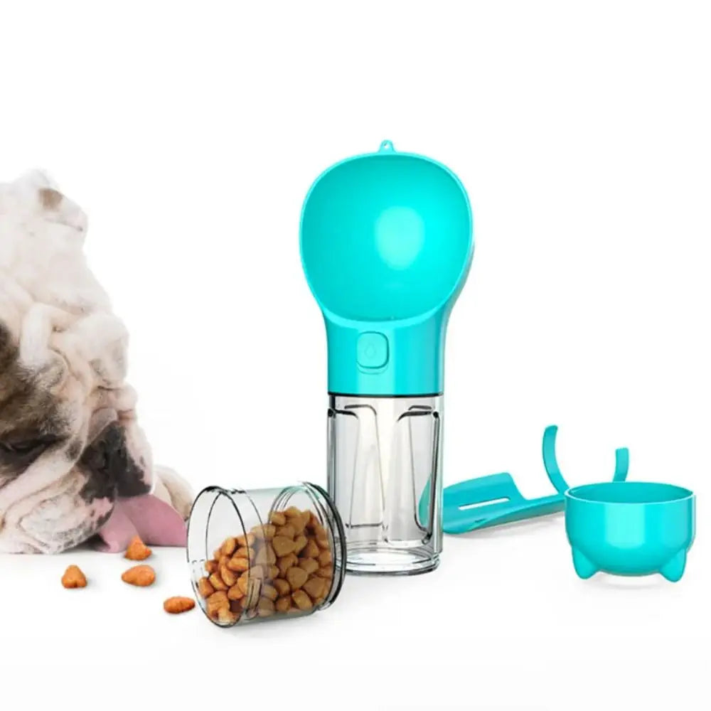 3-in-1 Portable Dog Water Bottle, Food Dispenser & Waste Bag Holder