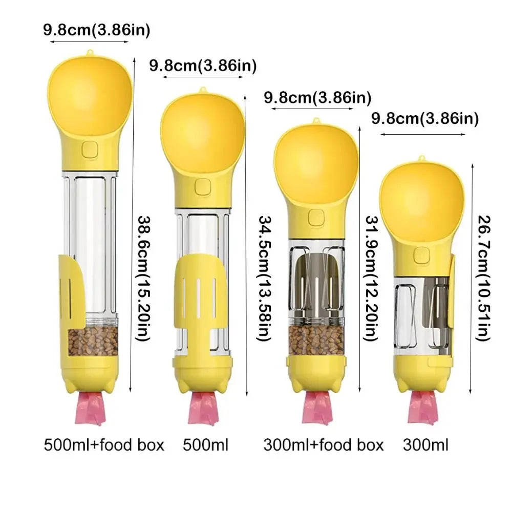 3-in-1 Portable Dog Water Bottle, Food Dispenser & Waste Bag Holder