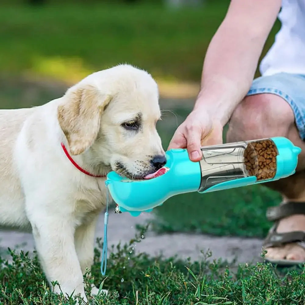3-in-1 Portable Dog Water Bottle, Food Dispenser & Waste Bag Holder