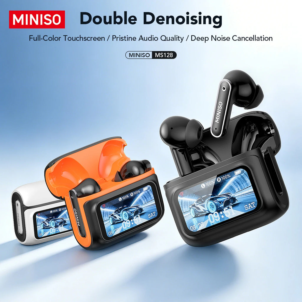 MINISO MS128 ANC Wireless Headphones Soft Earbuds with LED Touchscreen In-Ear Earbuds, HD Stereo Sound Active Noise Cancelling